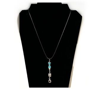Blue and silver beaded pendant with flower charm #boho #fairycore #floral